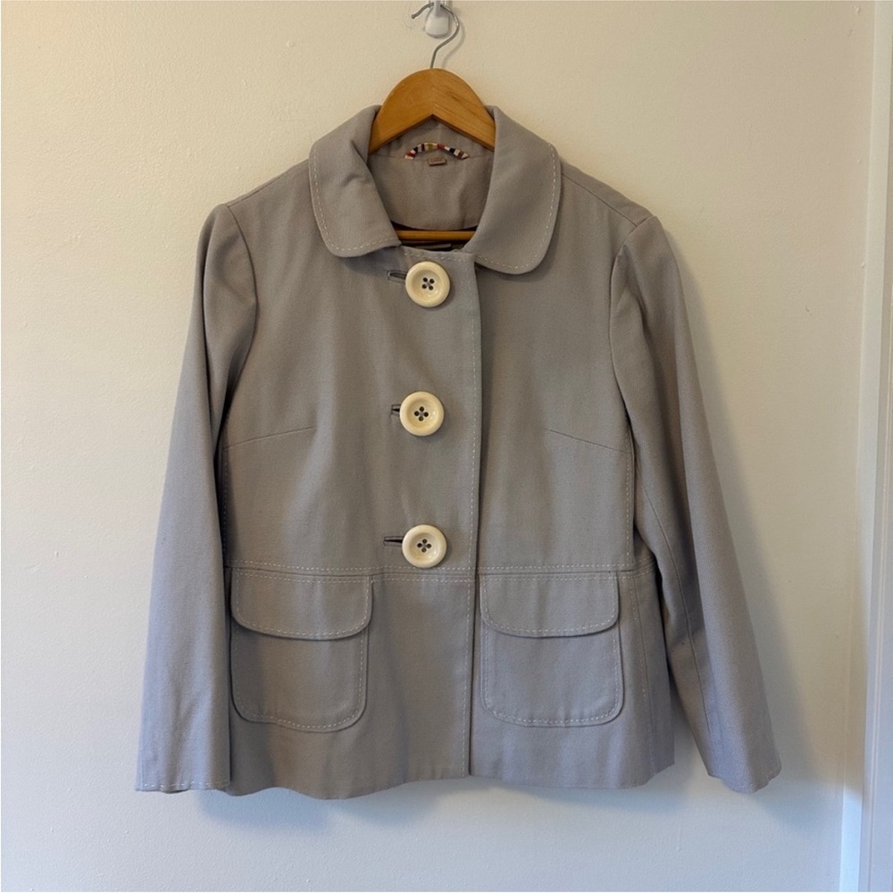 Boden Cotton Jacket with Peter Pan Collar and Big Buttons in Gray - Size 10